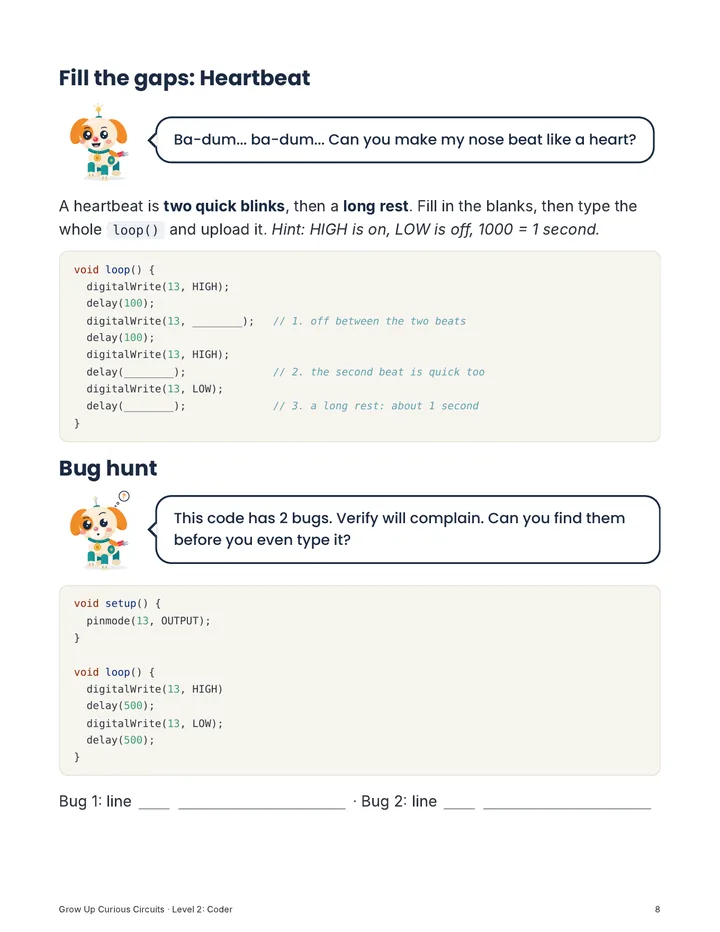 Coder, Fill the gaps and Bug hunt page for Mission 1